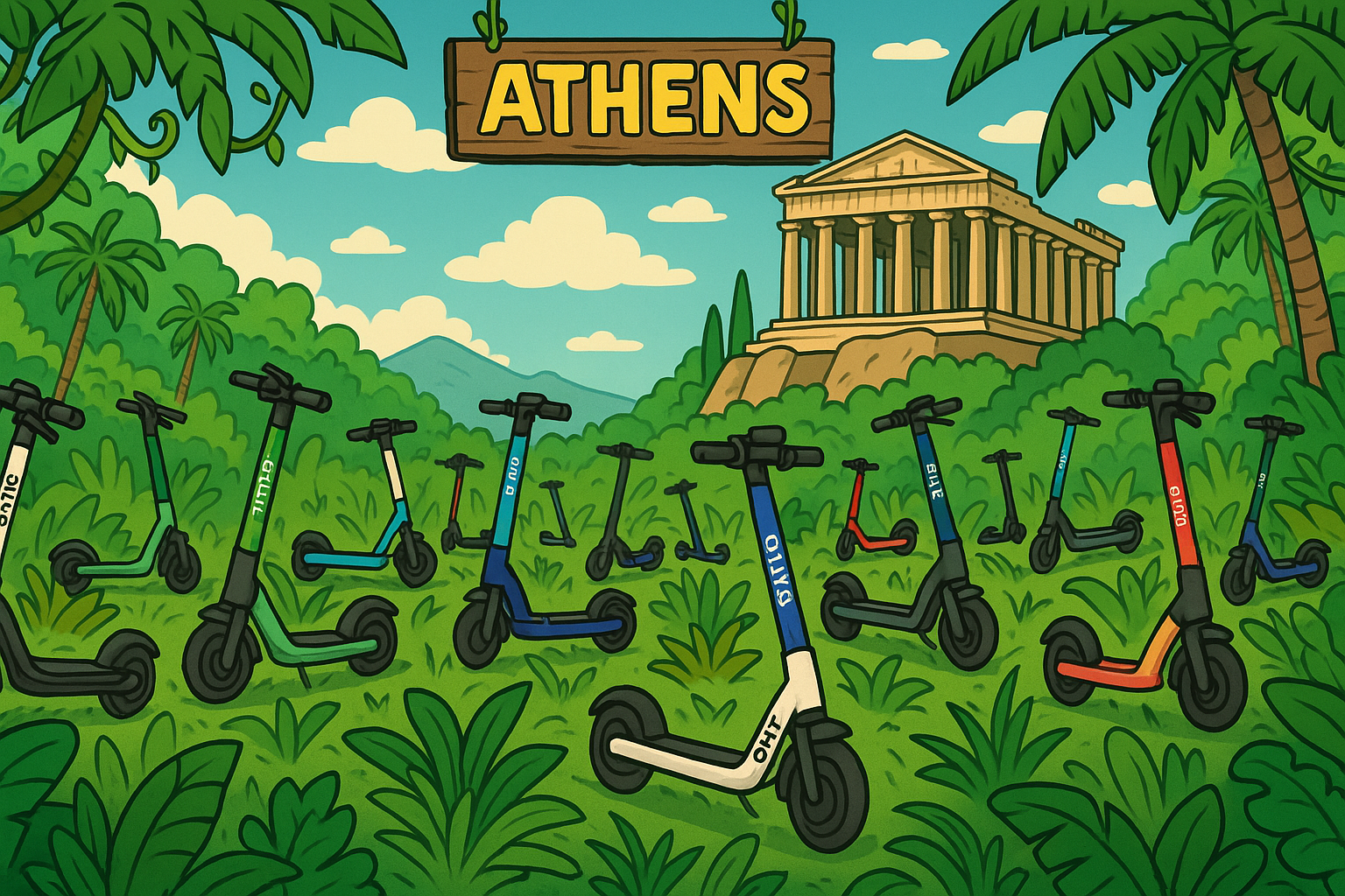 Athens jungle with scooters
